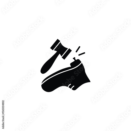 Shoe repair silhouette icon isolated on white background, shoe fixing graphic illustration.