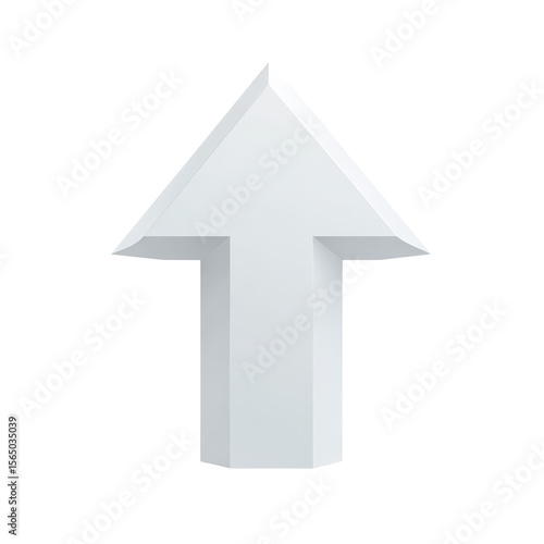 3D White upward arrow with drop shadow in perspective PNG