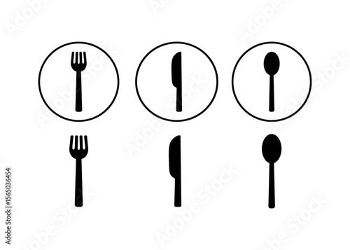 A set of vector icons of spoons, knives, and forks