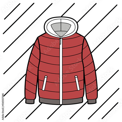 Red puffer jacket with hood and pockets red jacket