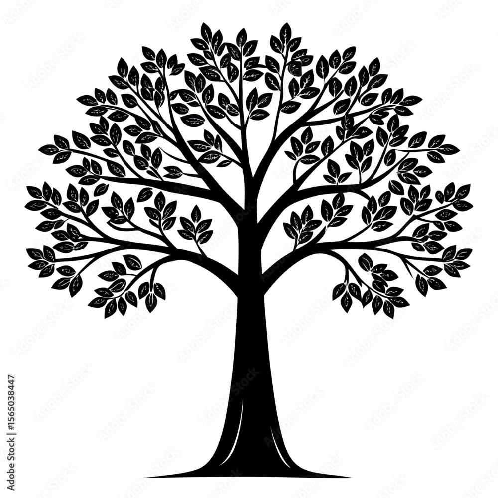Obraz premium Stylized Black Tree With Detailed Leaves silhouette