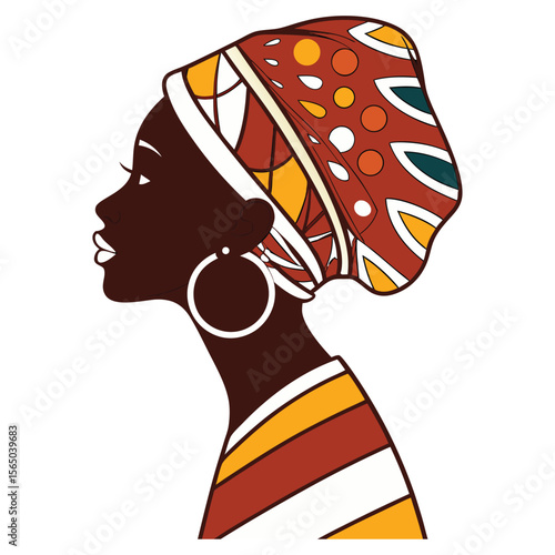 Profile of an African Woman in Colorful Headwrap