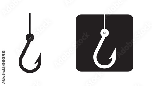 Black simple fishing hook icon. Fishing hook logo icon on white background. Silhouette vector eps 10