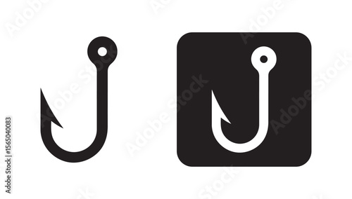 Black simple fishing hook icon. Fishing hook logo icon on white background. Silhouette vector eps 10