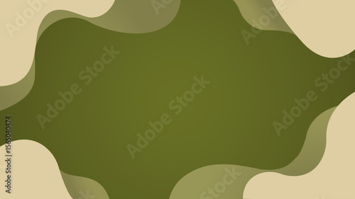 Abstract background with a fluid, organic frame in olive green and light beige. A simple and modern design with a clean composition and ample copy space.