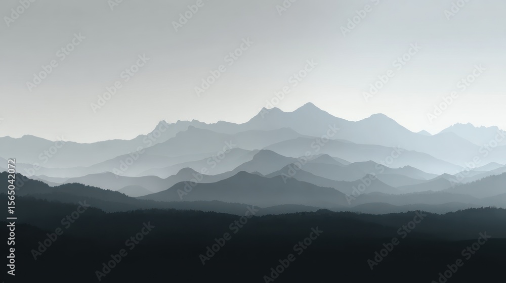 Obraz premium Monochromatic mountain range panorama