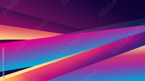 Abstract background with sharp, layered shards in a vibrant, iridescent gradient. A futuristic and dynamic design with a sense of speed and colorful light.