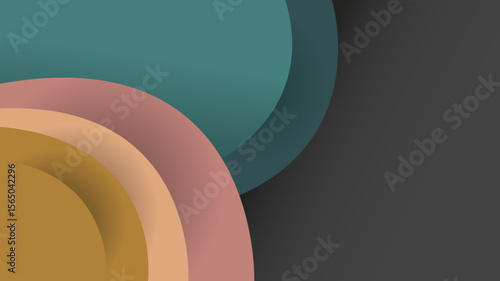 Abstract background with layered papercut circles in earthy tones on a dark backdrop. A modern and sophisticated design with a 3D effect and subtle shadows.