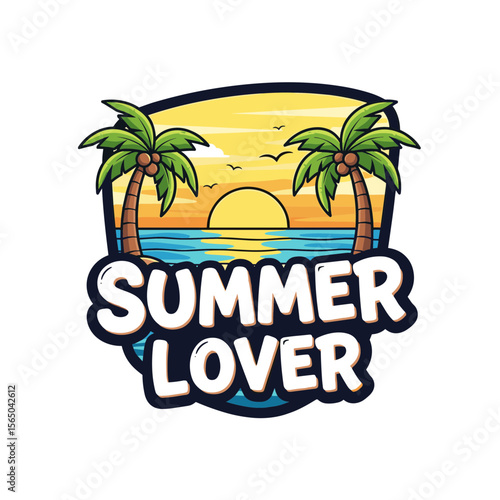 Wallpaper Mural Colorful Summer Lover vector logo with tropical palm trees, ocean view, and sunset, suitable for branding beachwear and summer goods Torontodigital.ca