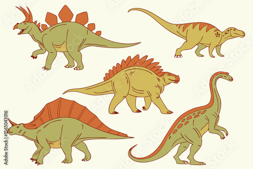 Cute Cartoon Dinosaurs in Vintage Style