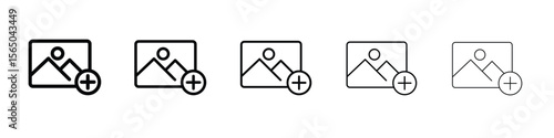 Add photos icon vector in editable stroke linear pictogram