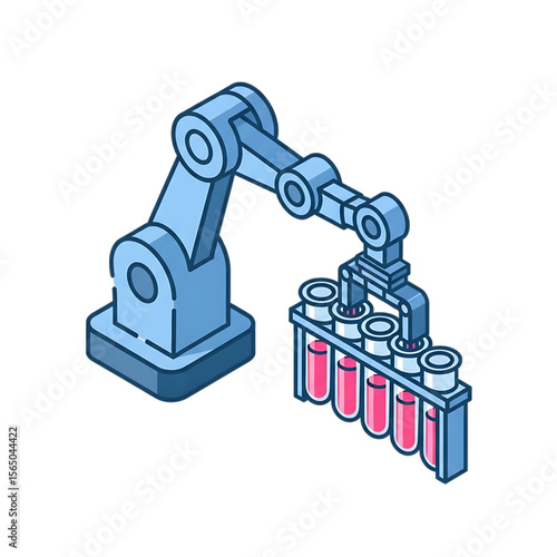 Automated robotic arm handling test tubes.