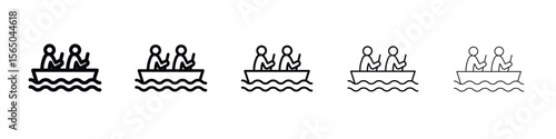 Boat race icon vector in editable stroke linear pictogram