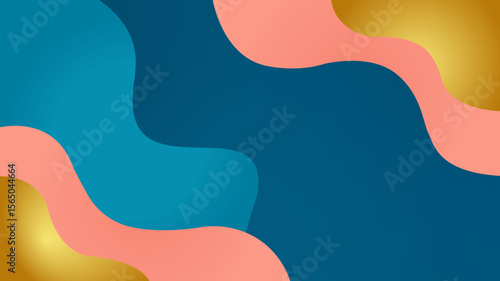 Abstract background with luminous fluid shapes in pink and yellow over a deep teal gradient. A dynamic and colorful design with a smooth, flowing composition.