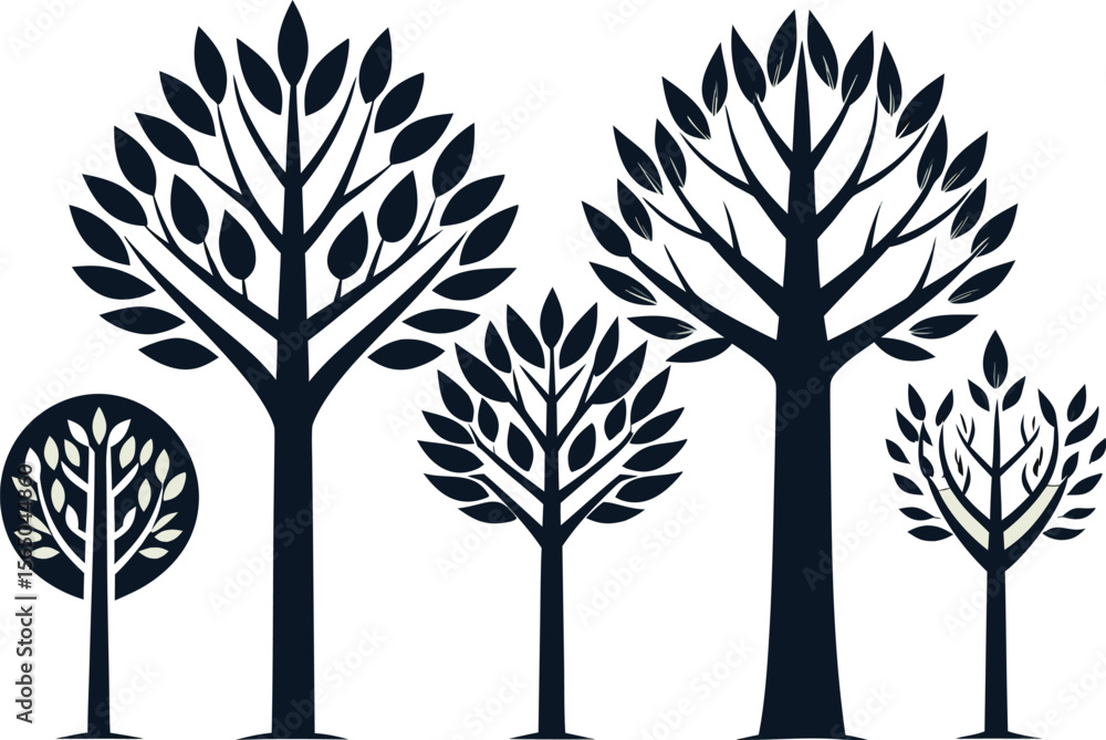 Fototapeta premium Stylized Trees in a Forest Minimalist Design with Black and White