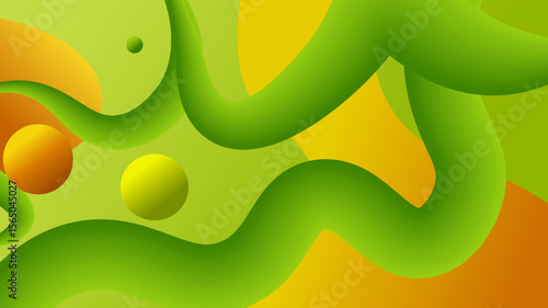Abstract background with 3D-effect liquid slime shapes in bright lime green. A playful and futuristic design with a glossy, bubbly texture and fluid forms.