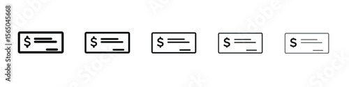 Cheque icon vector in editable stroke linear pictogram