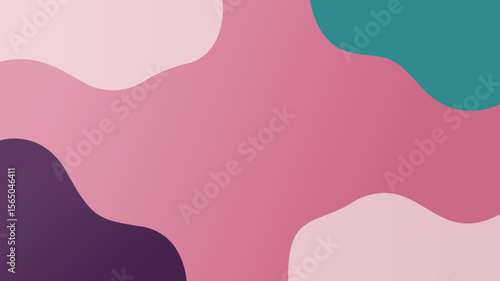 Abstract background with overlapping fluid shapes in pink, deep purple, and a hint of teal. A soft and graceful design with a gentle, flowing composition.