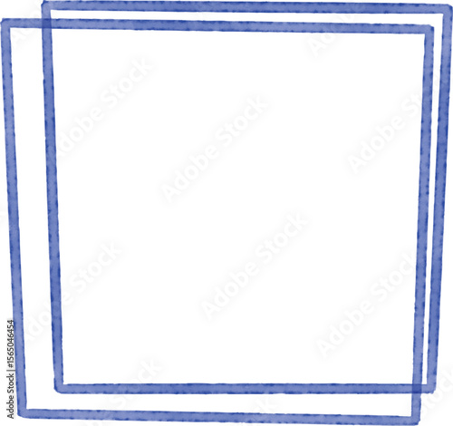 手描き水彩の青いダブルスクエアフレーム　Adobe Illustrator Artwork