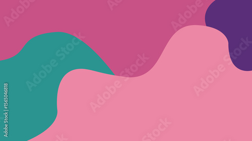 Abstract background with simple fluid shapes in a lovely palette of pink and deep teal. A clean and minimalist modern design featuring a balanced, calm composition.