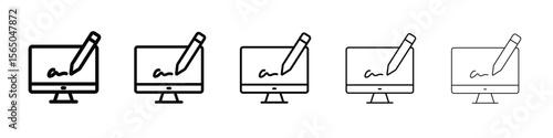 Electronic signature icon vector in editable stroke linear pictogram