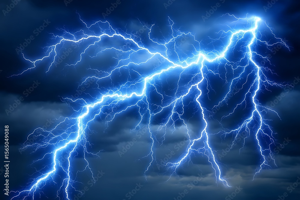 Fototapeta premium Spectacular Blue Lightning Strike Across Stormy Sky