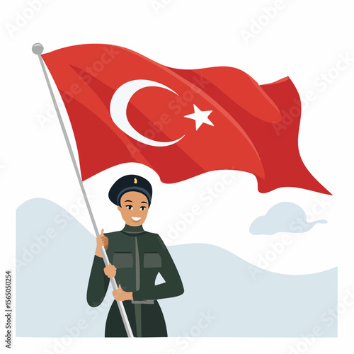 Celebrating National Pride: A vibrant illustration features a person holding a flag with a crescent and star design. The scene is infused with national pride.