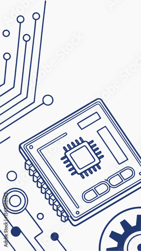 Circuit board maze puzzle with electronic design pattern and 3d labyrinth concept illustration