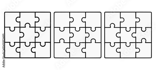 9 pieces jigsaw puzzle set flat color vector illustration template design