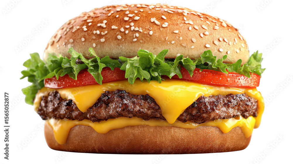 Obraz premium Close up of cheeseburger with lettuce and tomato on transparent background