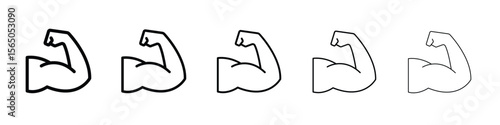 Strong arm icon vector in editable stroke linear pictogram