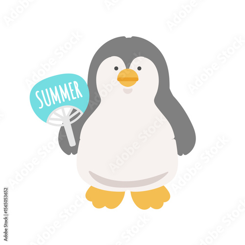 うちわを持つペンギン　熱中症対策　イラスト