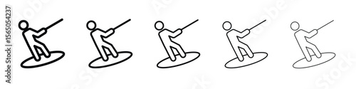 Wakeboarding icon vector in editable stroke linear pictogram
