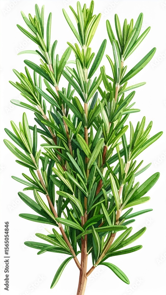 Obraz premium Fresh Green Rosemary Sprig on White Background