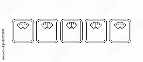 Five weight scales icons for health, measurement, diet, fitness, and wellness concepts.