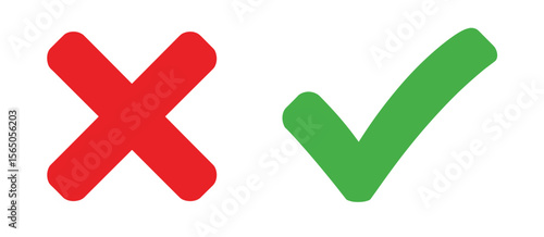 Red cross and green checkmark icons, choice, right and wrong, approval, symbol sign