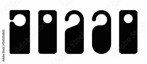 Five black door hanger mockups, paper silhouette shapes, graphic resources template