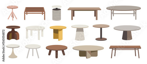 Set of tables illustration isolated on white background. Furniture design.