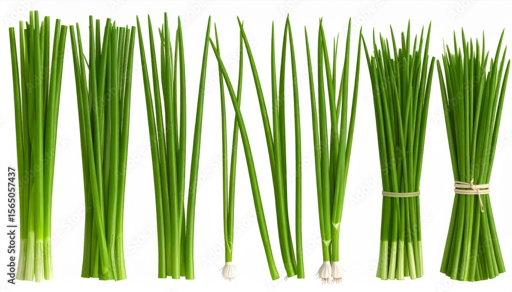 Fototapeta premium Fresh Green Scallions Bundles on White Background