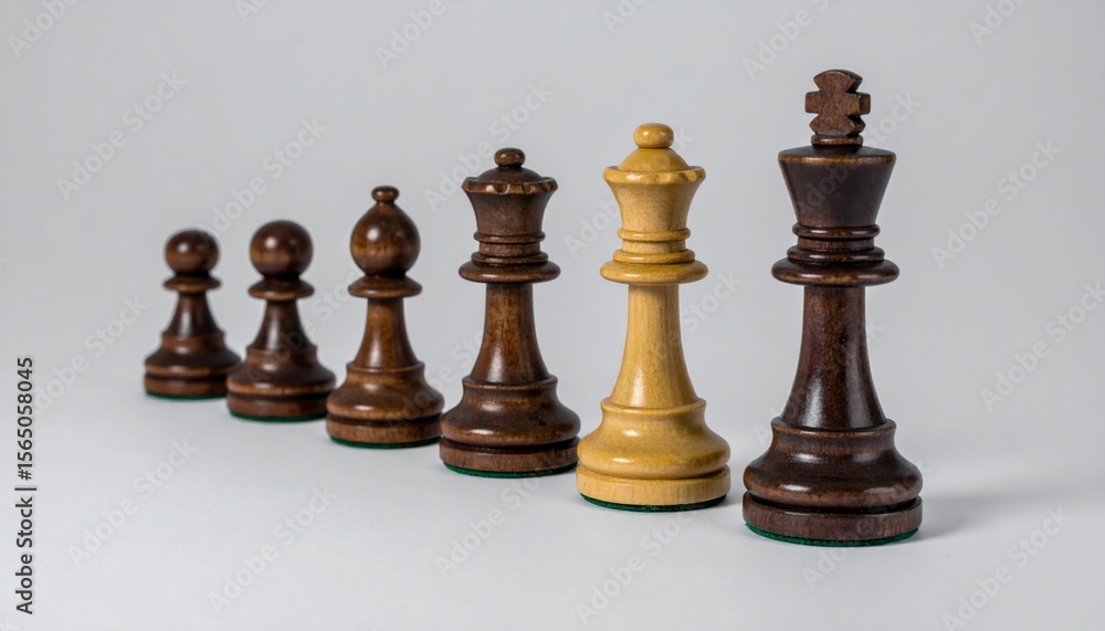 Dark and Light Wooden Chess Pieces Arranged in a Row Dark and Light Wooden Chess Pieces Arranged in a Row