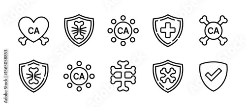 Calcium concept: bone health protection icons, healthy food, dietary supplement, shield