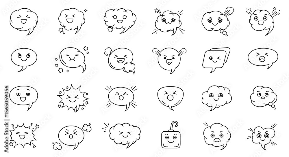Cartoon speech bubbles, cute comic conversation message vector set Cartoon speech bubbles, cute comic conversation message vector set