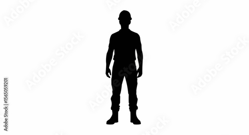 Wallpaper Mural "Construction Worker Silhouette in Hard Hat & Boots | Black and White Standing Labor Vector Icon" Torontodigital.ca