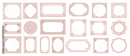 Asian frame border vector set. Oriental decorative line art. Chinese ornament design.