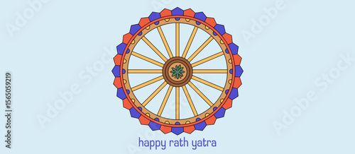 Happy Rath Yatra religious festival illustration with dharma wheel, culture and tradition