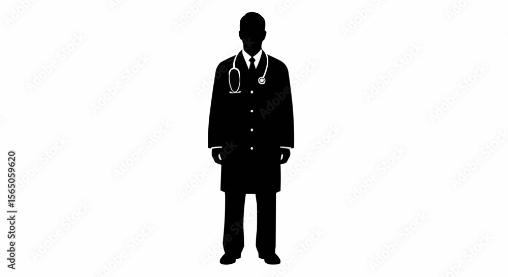 custom made wallpaper toronto digital"Doctor Silhouette with Stethoscope & Lab Coat | Black and White Medical Professional Vector Icon"