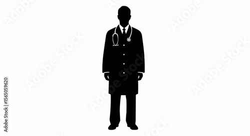 Wallpaper Mural "Doctor Silhouette with Stethoscope & Lab Coat | Black and White Medical Professional Vector Icon" Torontodigital.ca