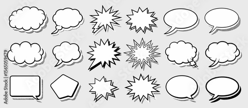 Comic speech bubbles set, communication elements, talk message blank frames, vector