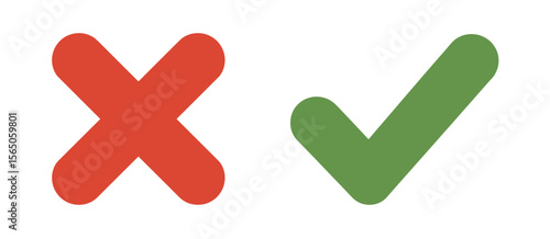 Green check mark and red x mark for approval and rejection concept