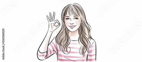 Woman making okay sign, hand gesture, young adult, fashion, beautiful, happy, approval, portrait, illustration